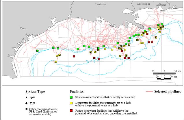 Figure 21. Current, potential, and future hub facilities in the Gulf of Mexico. (Click image to enlarge).