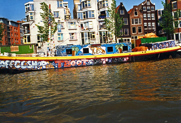 Colorful Coffee Shop on an Amsterdam Canal, Netherlands Photo